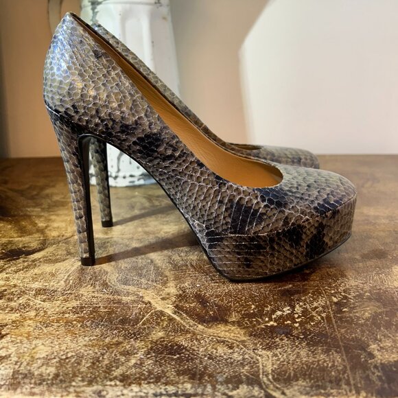 Diane von Furstenberg Jade Green Croc-Embossed Leather Platform Stilettos 6.5 - Picture 3 of 6